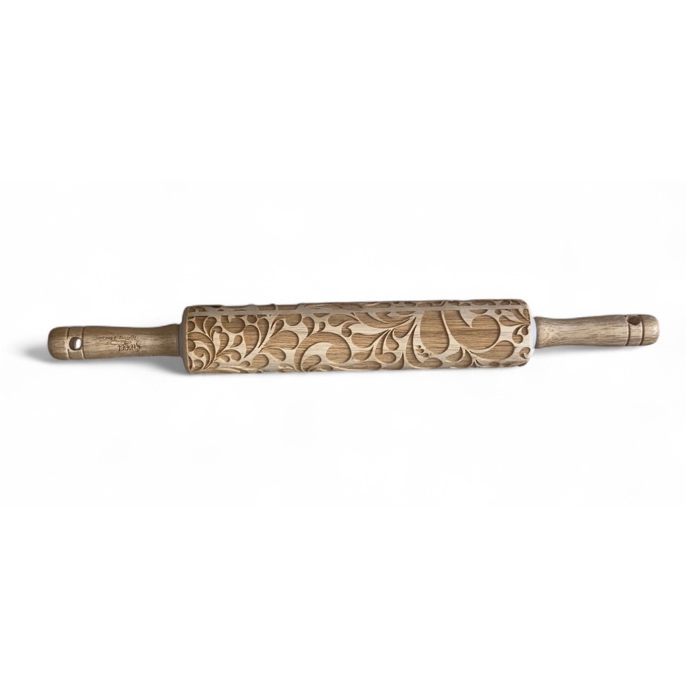Sweet Rolling Pin Embossed Wood Floral Leaf Design Baking Dough Pastry Tool‎